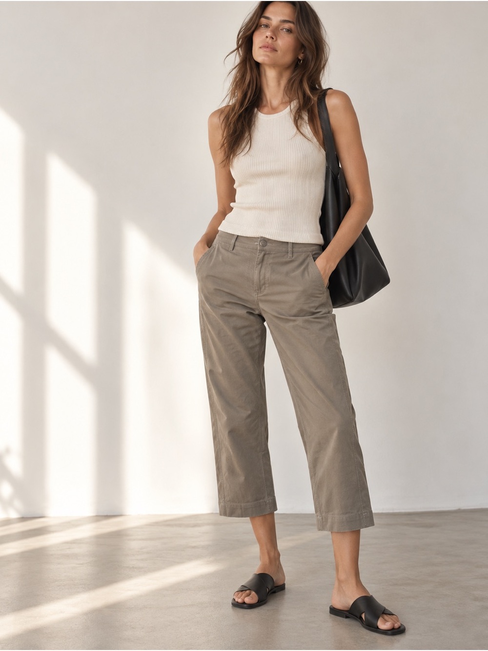 Eileen Fisher Organic Cotton Stretch Twill Crop Pants XS Beige Slim Ankle